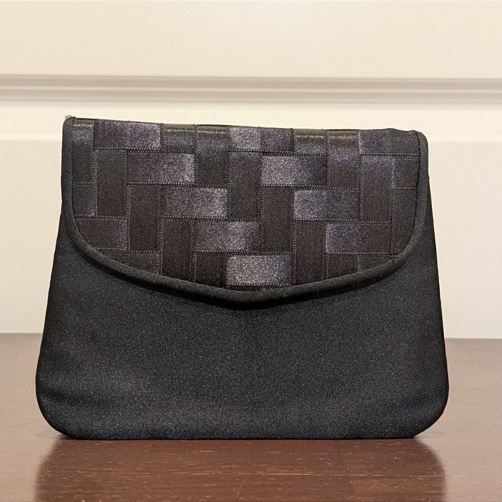 3/$30 Vintage Black Woven Satin Mini Purse with Strap